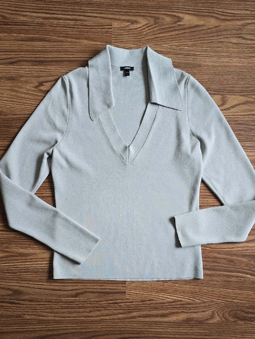Express Women's V-Neck Collared Sweater - Light Gray